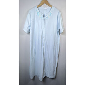 Miss Elaine Robe Nightgown snap front Short Sleeve granny knit large embroidered